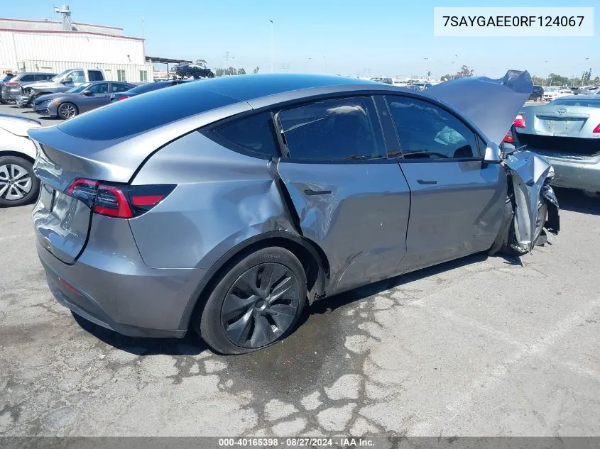 2024 Tesla Model Y Long Range Dual Motor All-Wheel Drive VIN: 7SAYGAEE0RF124067 Lot: 40165398