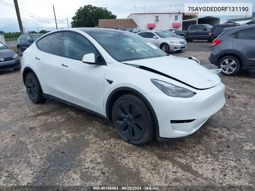 2024 Tesla Model Y Long Range Dual Motor All-Wheel Drive/Rwd VIN: 7SAYGDED0RF131190 Lot: 40168463