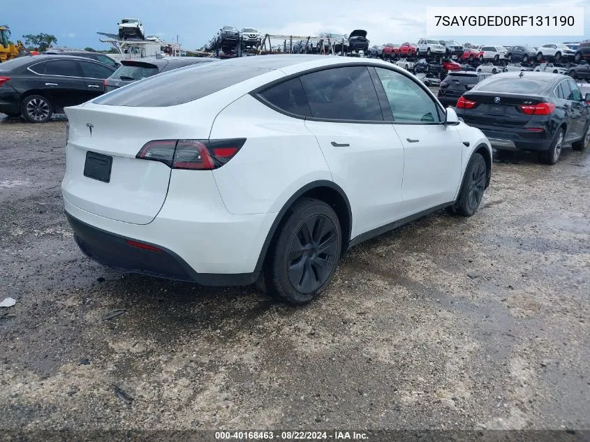 2024 Tesla Model Y Long Range Dual Motor All-Wheel Drive/Rwd VIN: 7SAYGDED0RF131190 Lot: 40168463