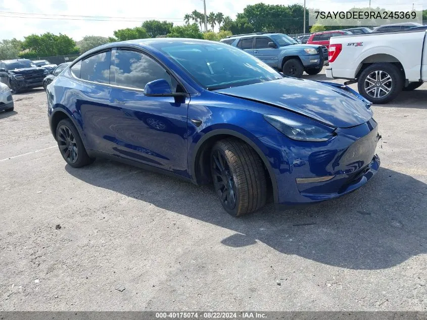 2024 Tesla Model Y Long Range Dual Motor All-Wheel Drive VIN: 7SAYGDEE9RA245369 Lot: 40175074