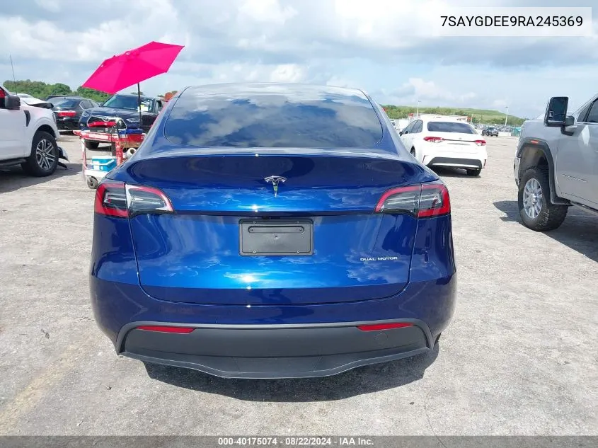 2024 Tesla Model Y Long Range Dual Motor All-Wheel Drive VIN: 7SAYGDEE9RA245369 Lot: 40175074