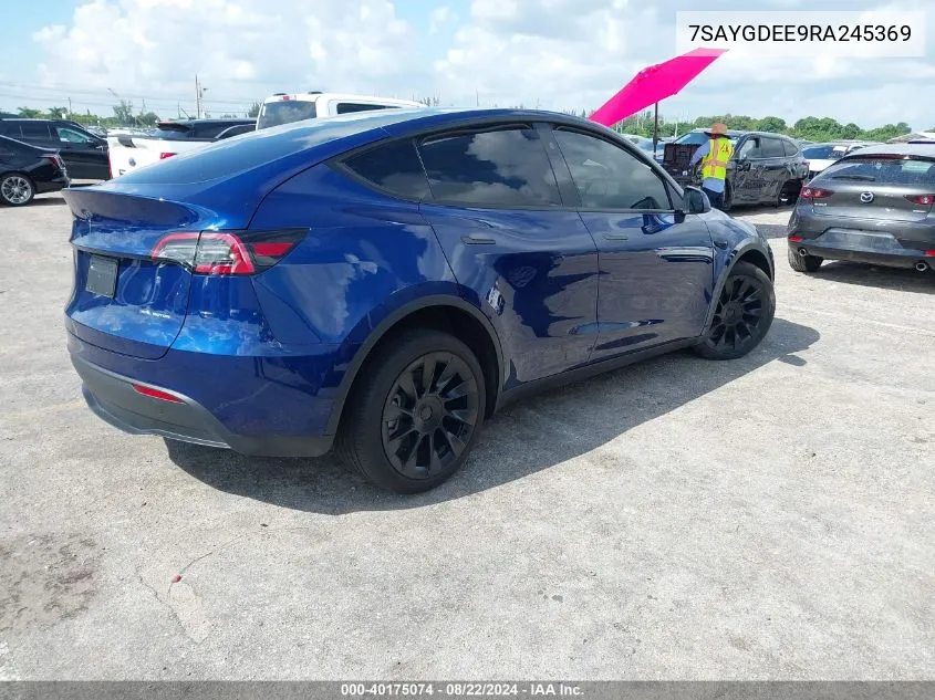 2024 Tesla Model Y Long Range Dual Motor All-Wheel Drive VIN: 7SAYGDEE9RA245369 Lot: 40175074