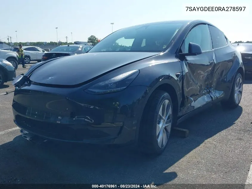 2024 Tesla Model Y Long Range Dual Motor All-Wheel Drive VIN: 7SAYGDEE0RA278597 Lot: 40176961