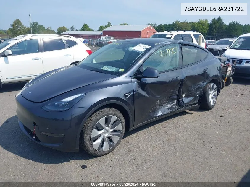 2024 Tesla Model Y Long Range Dual Motor All-Wheel Drive VIN: 7SAYGDEE6RA231722 Lot: 40179767