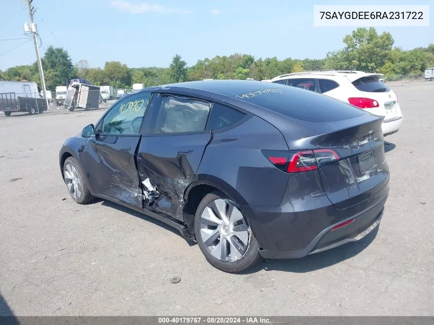 2024 Tesla Model Y Long Range Dual Motor All-Wheel Drive VIN: 7SAYGDEE6RA231722 Lot: 40179767