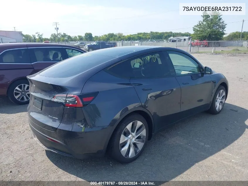 2024 Tesla Model Y Long Range Dual Motor All-Wheel Drive VIN: 7SAYGDEE6RA231722 Lot: 40179767