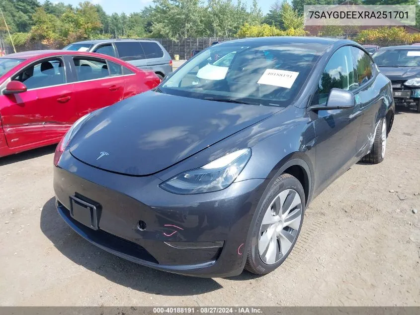 2024 Tesla Model Y Long Range Dual Motor All-Wheel Drive VIN: 7SAYGDEEXRA251701 Lot: 40188191