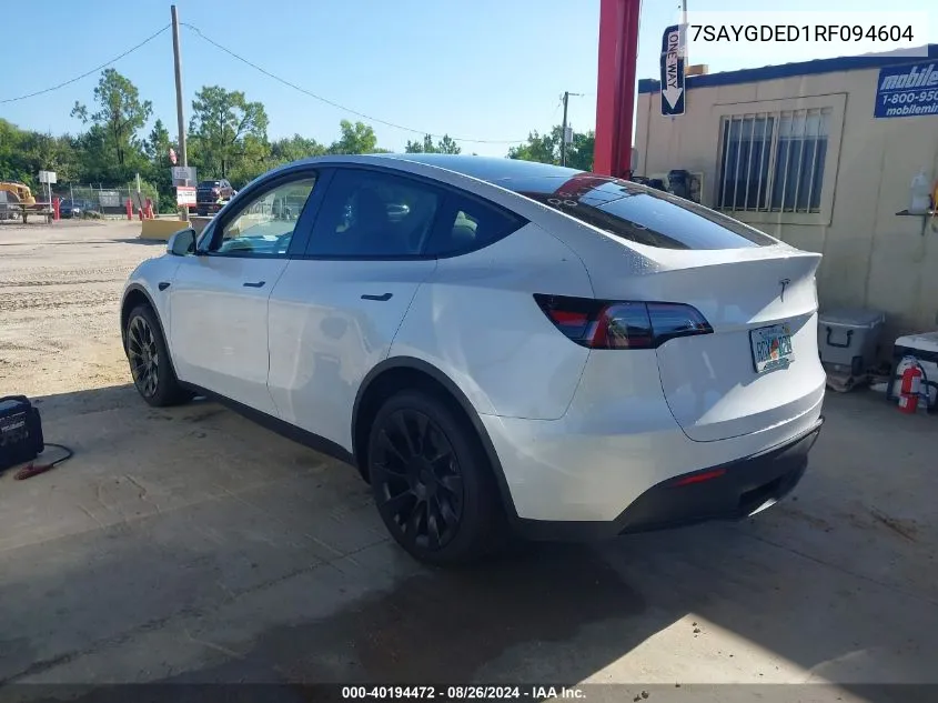 2024 Tesla Model Y Long Range Dual Motor All-Wheel Drive/Rwd VIN: 7SAYGDED1RF094604 Lot: 40194472