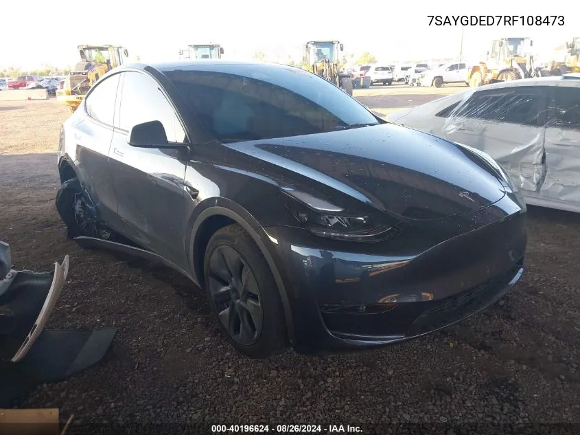 2024 Tesla Model Y Long Range Dual Motor All-Wheel Drive/Rwd VIN: 7SAYGDED7RF108473 Lot: 40196624