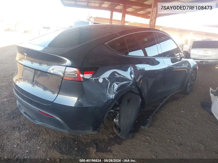 2024 Tesla Model Y Long Range Dual Motor All-Wheel Drive/Rwd VIN: 7SAYGDED7RF108473 Lot: 40196624