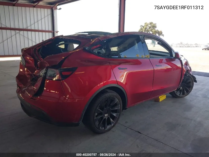 2024 Tesla Model Y Long Range Dual Motor All-Wheel Drive VIN: 7SAYGDEE1RF011312 Lot: 40200757