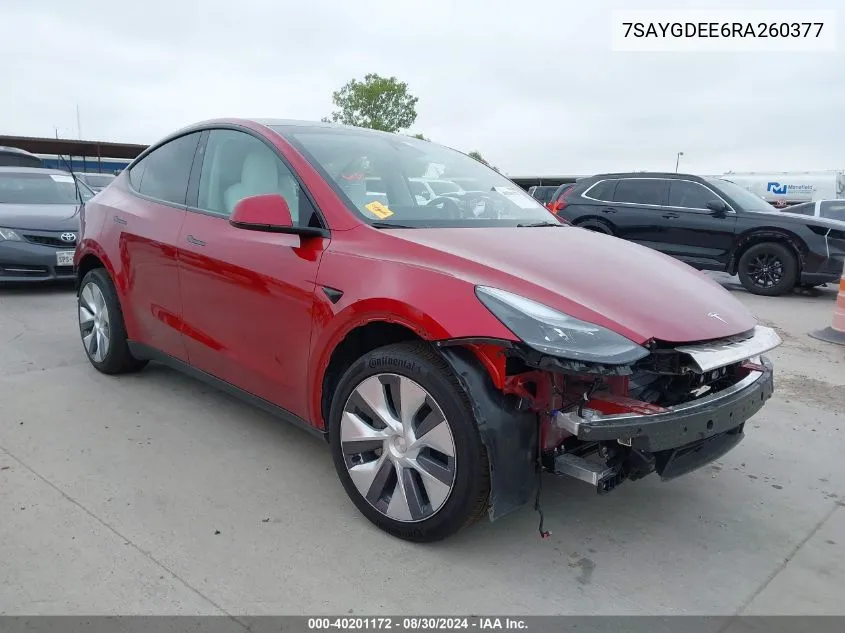 2024 Tesla Model Y Long Range Dual Motor All-Wheel Drive VIN: 7SAYGDEE6RA260377 Lot: 40201172