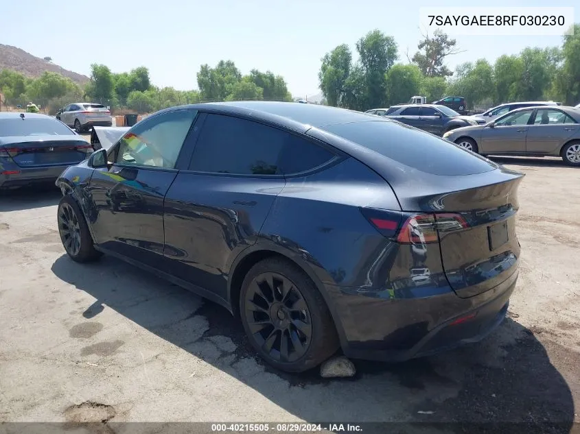 2024 Tesla Model Y Long Range Dual Motor All-Wheel Drive VIN: 7SAYGAEE8RF030230 Lot: 40215505