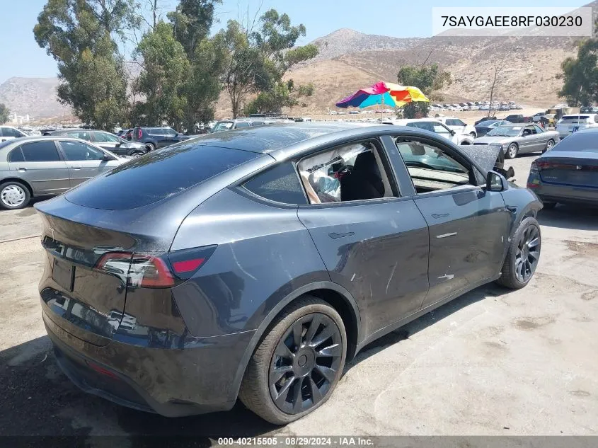 2024 Tesla Model Y Long Range Dual Motor All-Wheel Drive VIN: 7SAYGAEE8RF030230 Lot: 40215505