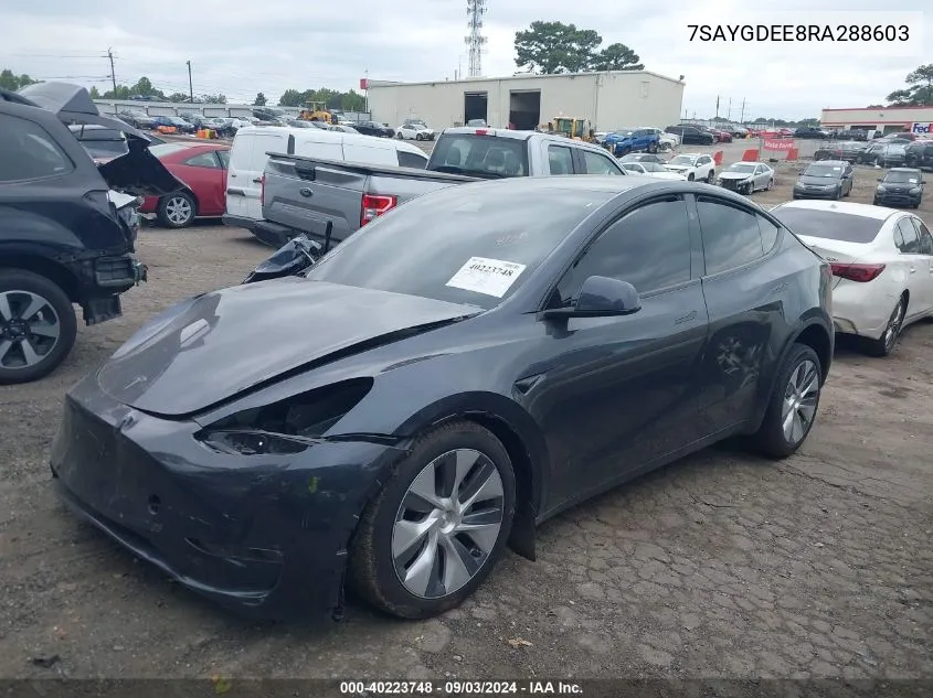 2024 Tesla Model Y Long Range Dual Motor All-Wheel Drive VIN: 7SAYGDEE8RA288603 Lot: 40223748