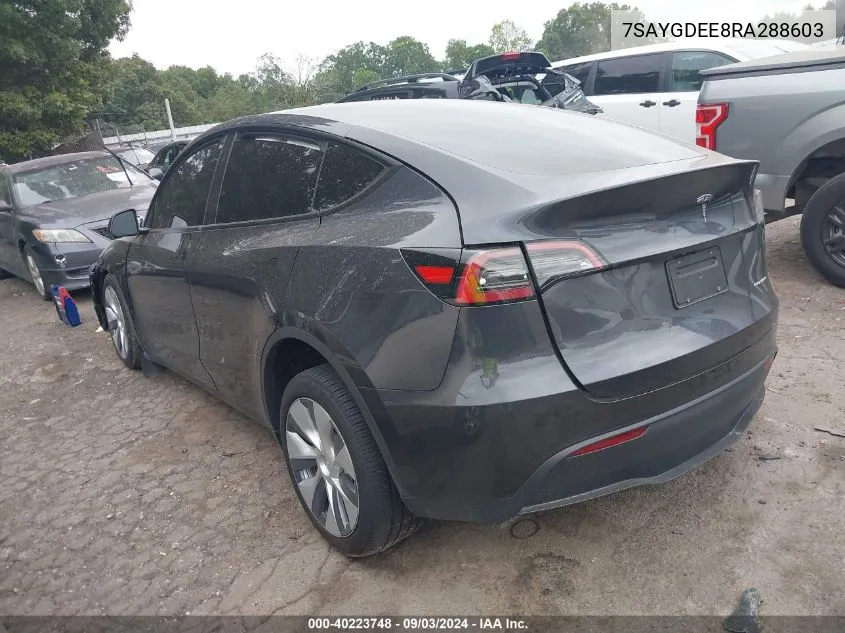 2024 Tesla Model Y Long Range Dual Motor All-Wheel Drive VIN: 7SAYGDEE8RA288603 Lot: 40223748