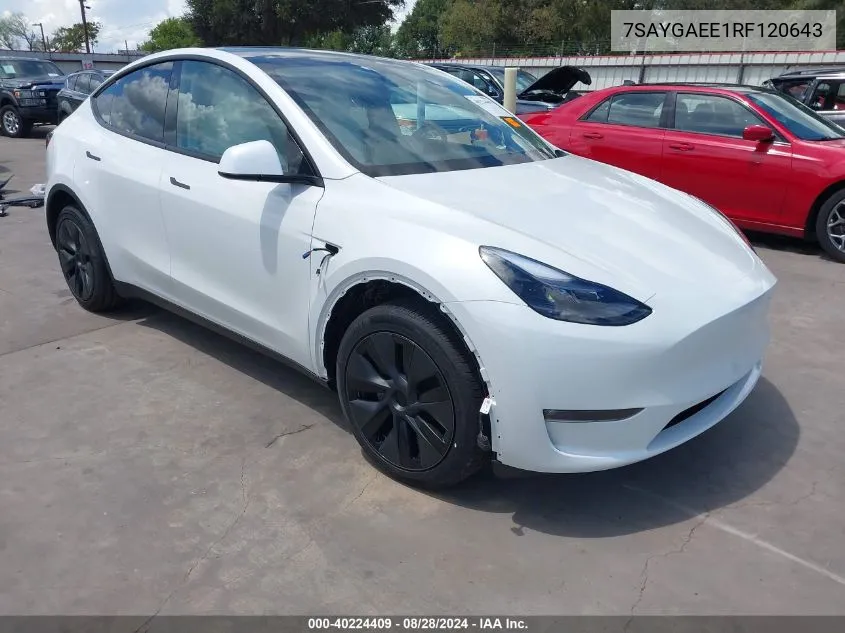 2024 Tesla Model Y Long Range Dual Motor All-Wheel Drive VIN: 7SAYGAEE1RF120643 Lot: 40224409