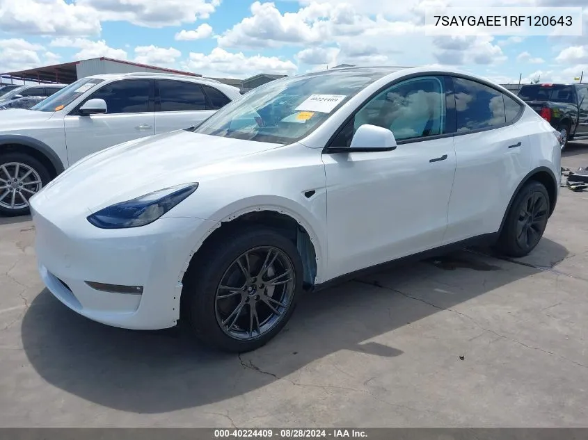 2024 Tesla Model Y Long Range Dual Motor All-Wheel Drive VIN: 7SAYGAEE1RF120643 Lot: 40224409