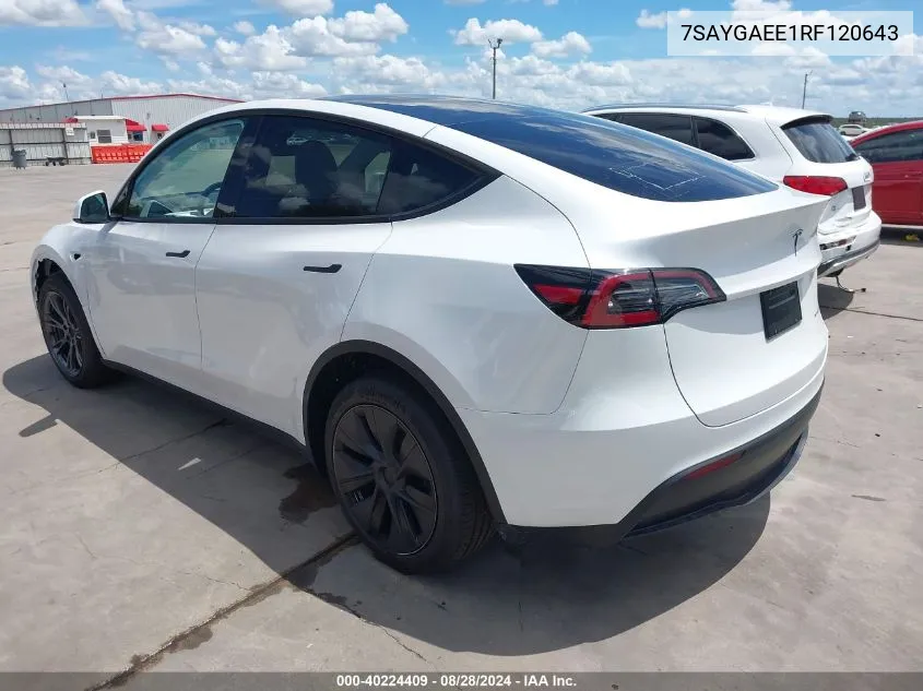 2024 Tesla Model Y Long Range Dual Motor All-Wheel Drive VIN: 7SAYGAEE1RF120643 Lot: 40224409