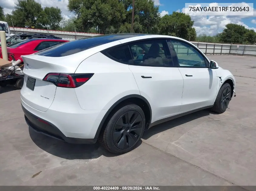 2024 Tesla Model Y Long Range Dual Motor All-Wheel Drive VIN: 7SAYGAEE1RF120643 Lot: 40224409