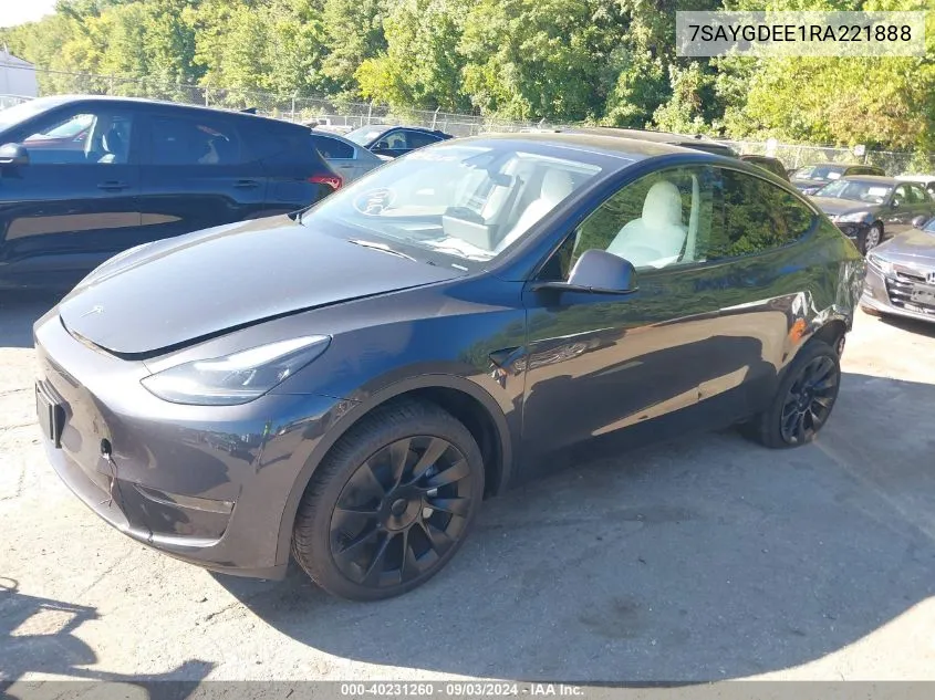 2024 Tesla Model Y Long Range Dual Motor All-Wheel Drive VIN: 7SAYGDEE1RA221888 Lot: 40231260