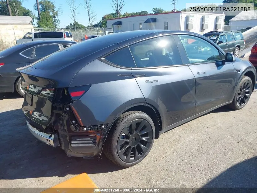 2024 Tesla Model Y Long Range Dual Motor All-Wheel Drive VIN: 7SAYGDEE1RA221888 Lot: 40231260