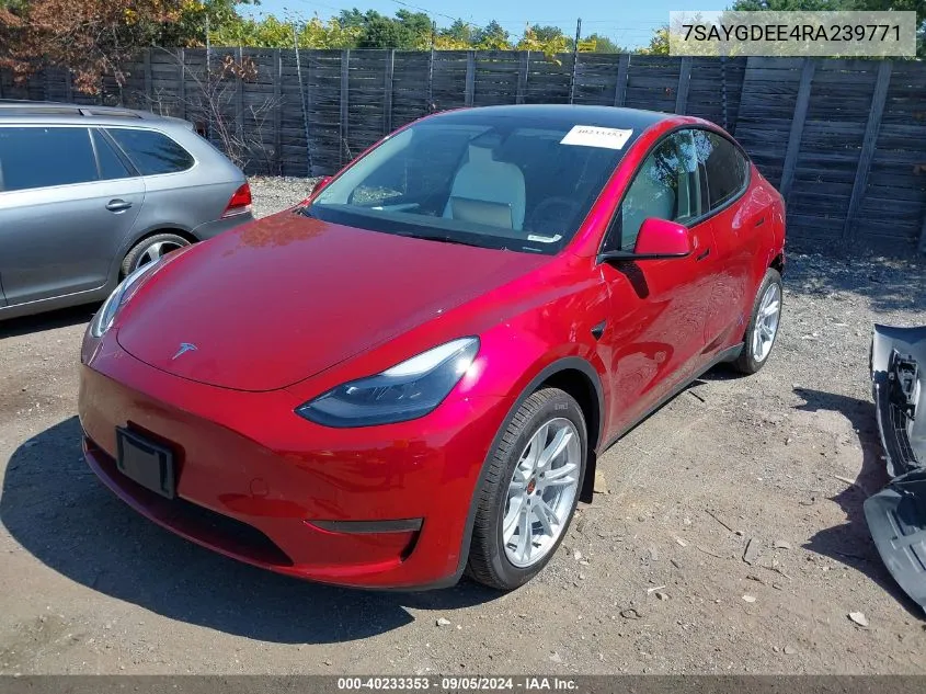 2024 Tesla Model Y Long Range Dual Motor All-Wheel Drive VIN: 7SAYGDEE4RA239771 Lot: 40233353