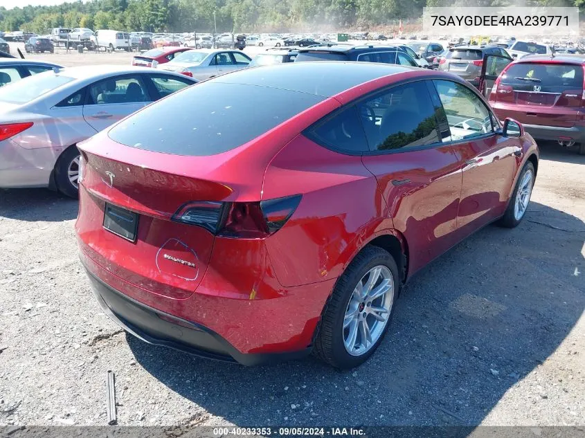 2024 Tesla Model Y Long Range Dual Motor All-Wheel Drive VIN: 7SAYGDEE4RA239771 Lot: 40233353