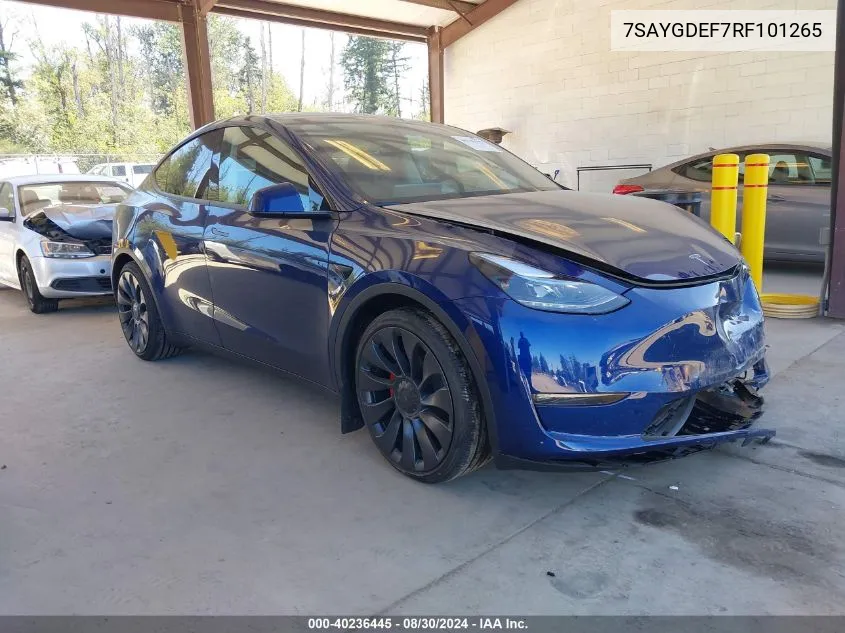 2024 Tesla Model Y Performance Dual Motor All-Wheel Drive VIN: 7SAYGDEF7RF101265 Lot: 40236445