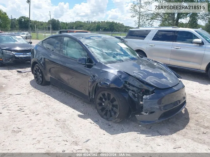 2024 Tesla Model Y Long Range Dual Motor All-Wheel Drive VIN: 7SAYGDEE2RA218515 Lot: 40247342