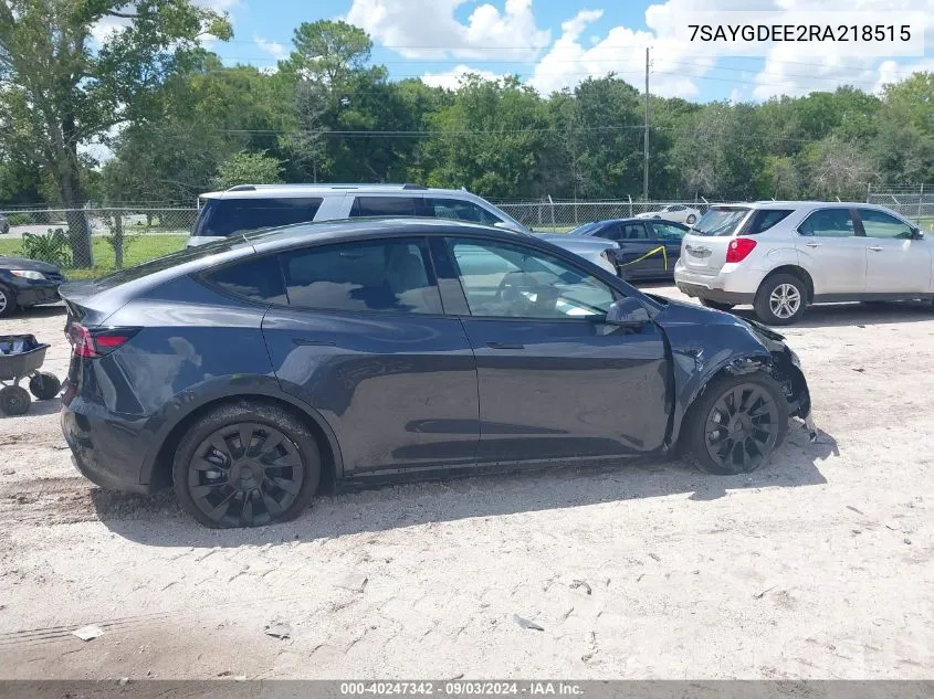 2024 Tesla Model Y Long Range Dual Motor All-Wheel Drive VIN: 7SAYGDEE2RA218515 Lot: 40247342