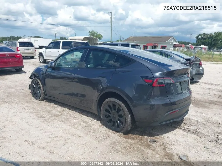 2024 Tesla Model Y Long Range Dual Motor All-Wheel Drive VIN: 7SAYGDEE2RA218515 Lot: 40247342