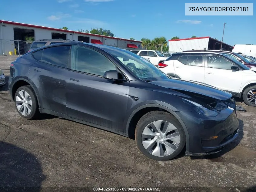 2024 Tesla Model Y Long Range Dual Motor All-Wheel Drive/Rwd VIN: 7SAYGDED0RF092181 Lot: 40253306