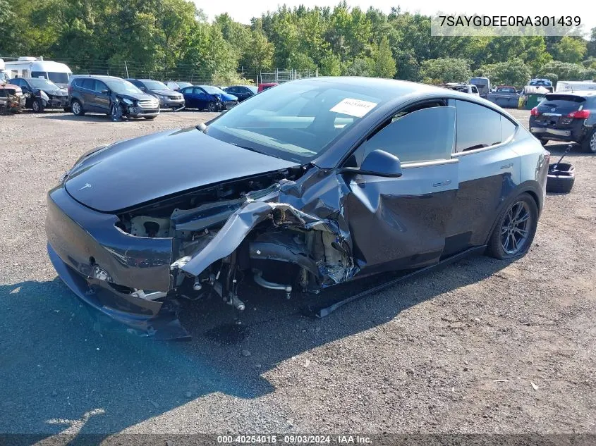 2024 Tesla Model Y Long Range Dual Motor All-Wheel Drive VIN: 7SAYGDEE0RA301439 Lot: 40254015