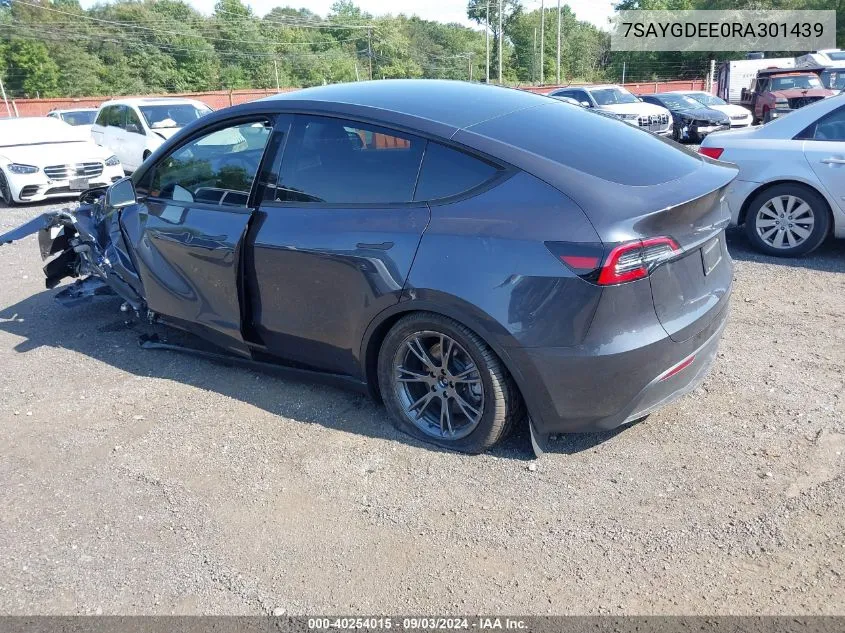 2024 Tesla Model Y Long Range Dual Motor All-Wheel Drive VIN: 7SAYGDEE0RA301439 Lot: 40254015