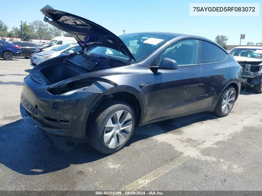 2024 Tesla Model Y Long Range Dual Motor All-Wheel Drive/Rwd VIN: 7SAYGDED5RF083072 Lot: 40255399