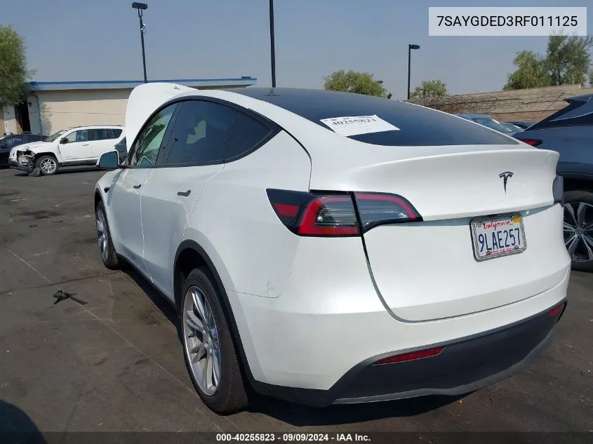 2024 Tesla Model Y Long Range Dual Motor All-Wheel Drive/Rwd VIN: 7SAYGDED3RF011125 Lot: 40255823