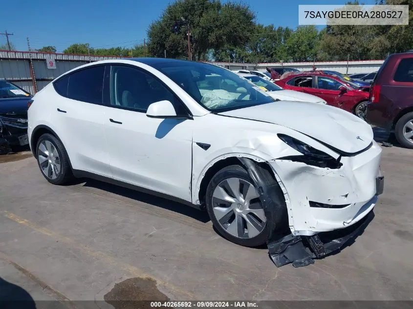 2024 Tesla Model Y Long Range Dual Motor All-Wheel Drive VIN: 7SAYGDEE0RA280527 Lot: 40265692