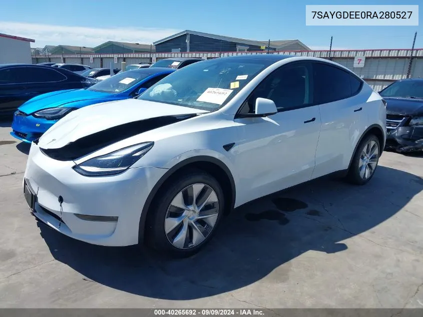 2024 Tesla Model Y Long Range Dual Motor All-Wheel Drive VIN: 7SAYGDEE0RA280527 Lot: 40265692