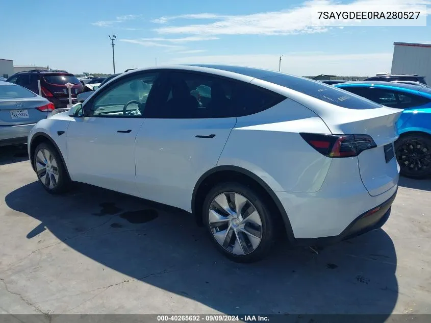 2024 Tesla Model Y Long Range Dual Motor All-Wheel Drive VIN: 7SAYGDEE0RA280527 Lot: 40265692