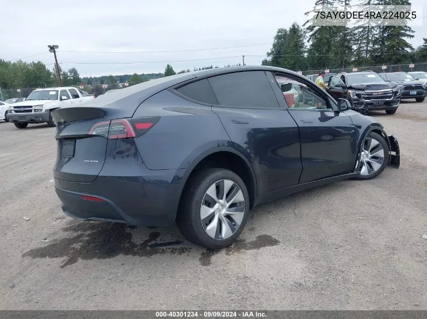 2024 Tesla Model Y Long Range Dual Motor All-Wheel Drive VIN: 7SAYGDEE4RA224025 Lot: 40301234