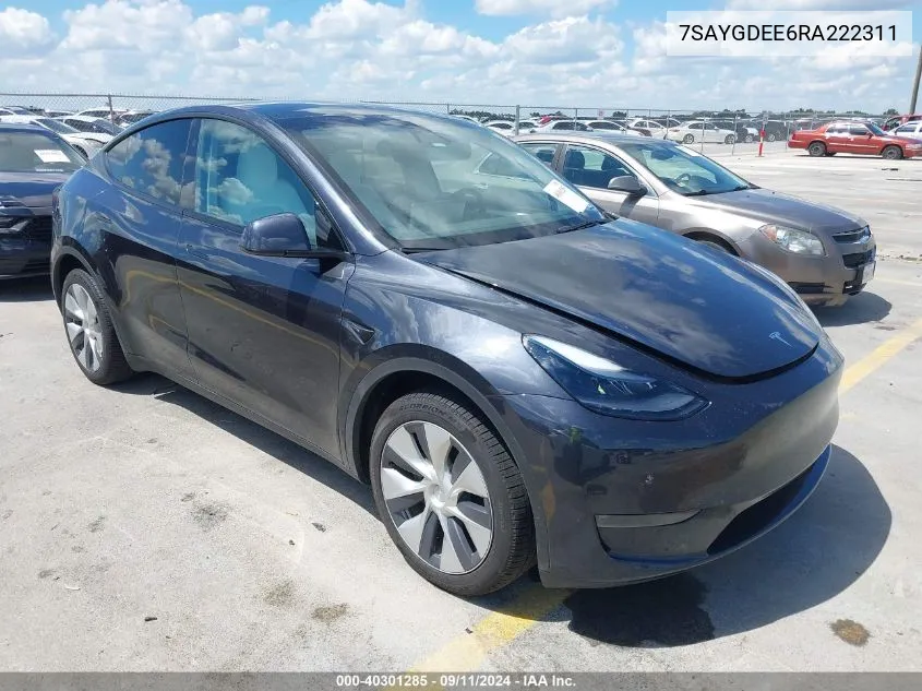 2024 Tesla Model Y Long Range Dual Motor All-Wheel Drive VIN: 7SAYGDEE6RA222311 Lot: 40301285