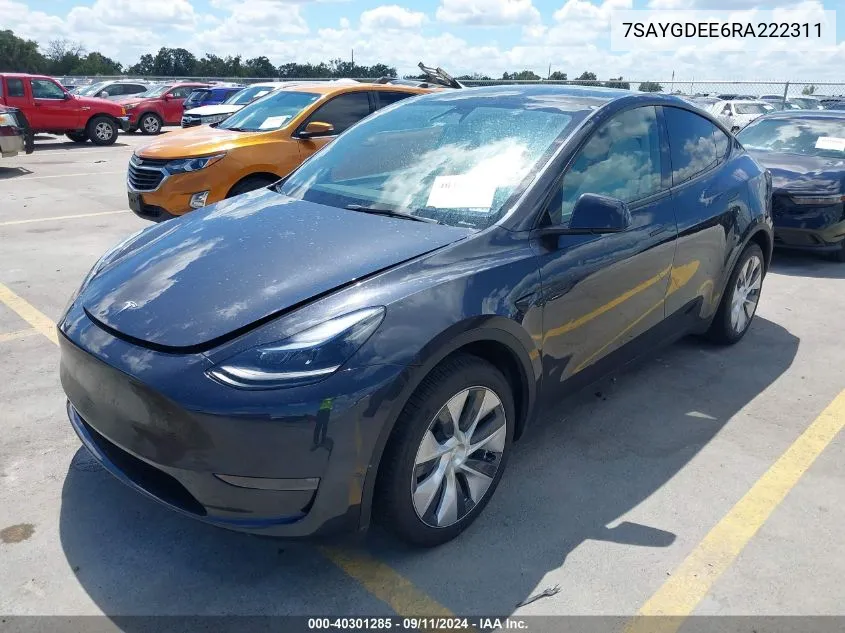 2024 Tesla Model Y Long Range Dual Motor All-Wheel Drive VIN: 7SAYGDEE6RA222311 Lot: 40301285