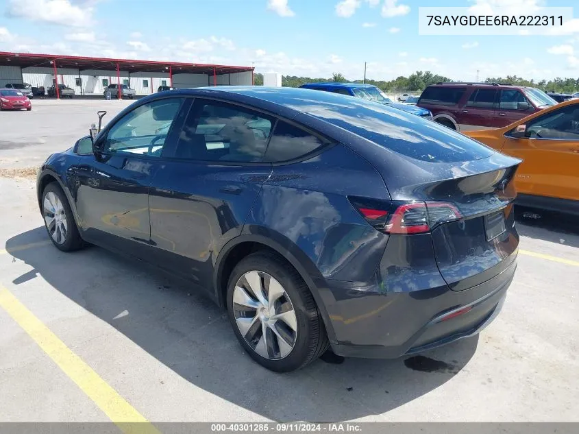 2024 Tesla Model Y Long Range Dual Motor All-Wheel Drive VIN: 7SAYGDEE6RA222311 Lot: 40301285