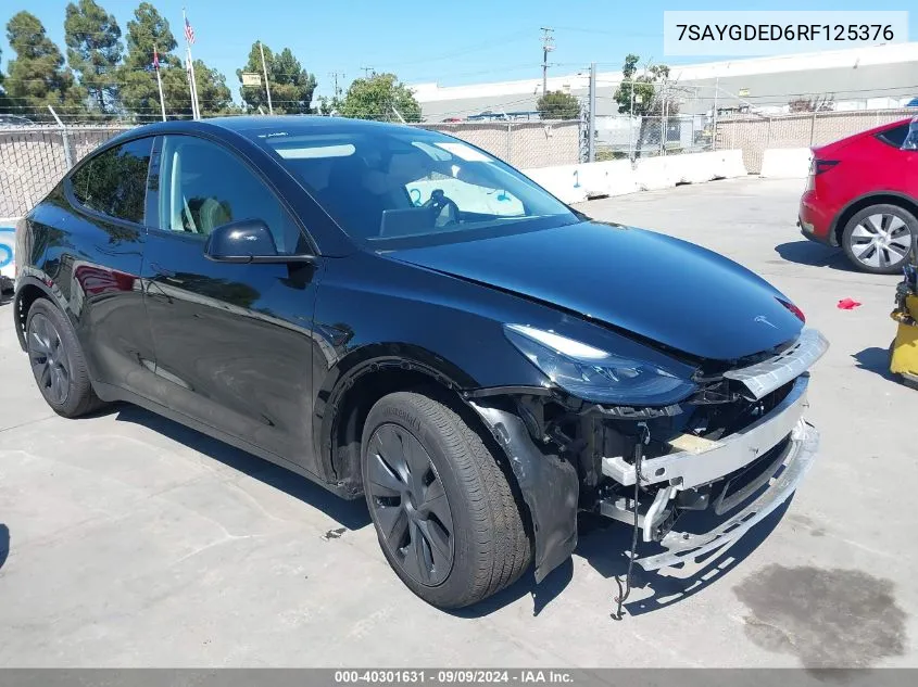 2024 Tesla Model Y Long Range Dual Motor All-Wheel Drive/Rwd VIN: 7SAYGDED6RF125376 Lot: 40301631