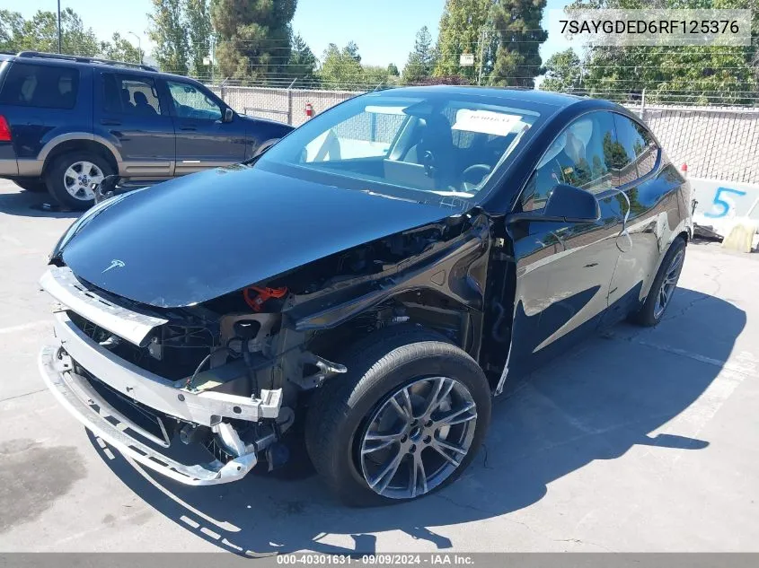 2024 Tesla Model Y Long Range Dual Motor All-Wheel Drive/Rwd VIN: 7SAYGDED6RF125376 Lot: 40301631