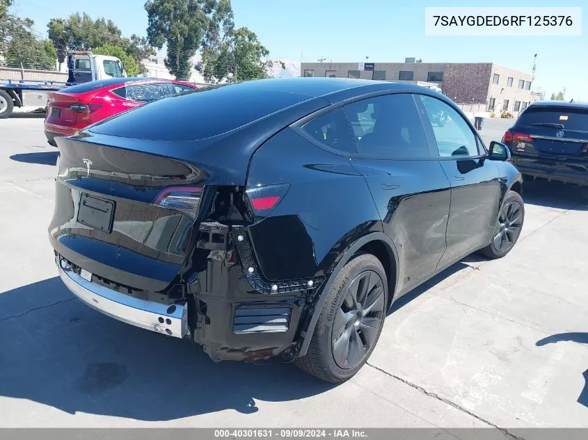 2024 Tesla Model Y Long Range Dual Motor All-Wheel Drive/Rwd VIN: 7SAYGDED6RF125376 Lot: 40301631