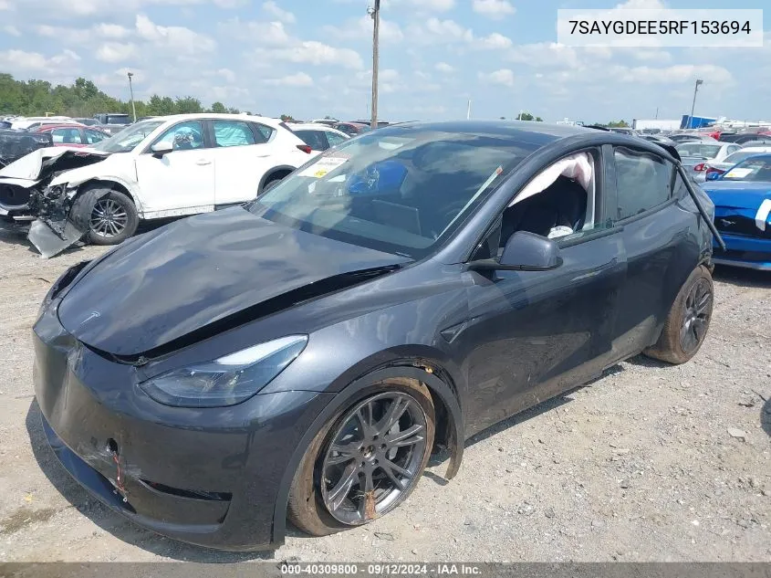 2024 Tesla Model Y Long Range Dual Motor All-Wheel Drive VIN: 7SAYGDEE5RF153694 Lot: 40309800