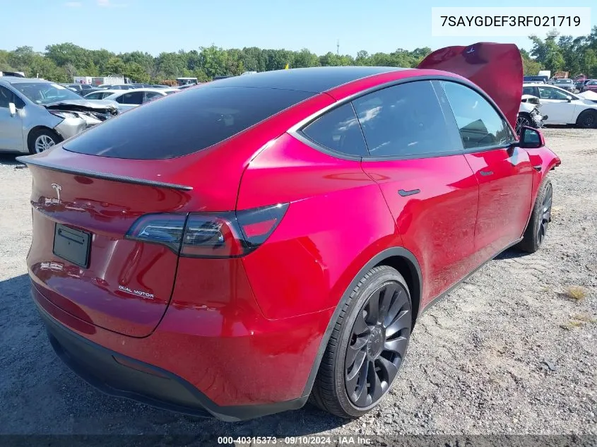 2024 Tesla Model Y Performance Dual Motor All-Wheel Drive VIN: 7SAYGDEF3RF021719 Lot: 40315373