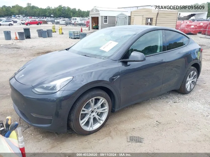 2024 Tesla Model Y Long Range Dual Motor All-Wheel Drive/Rwd VIN: 7SAYGDED5RF095609 Lot: 40326520